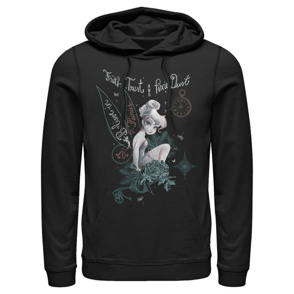 Men's Peter Pan Tinkerbell Believe in Fairies  Pull Over Hoodie Black Small