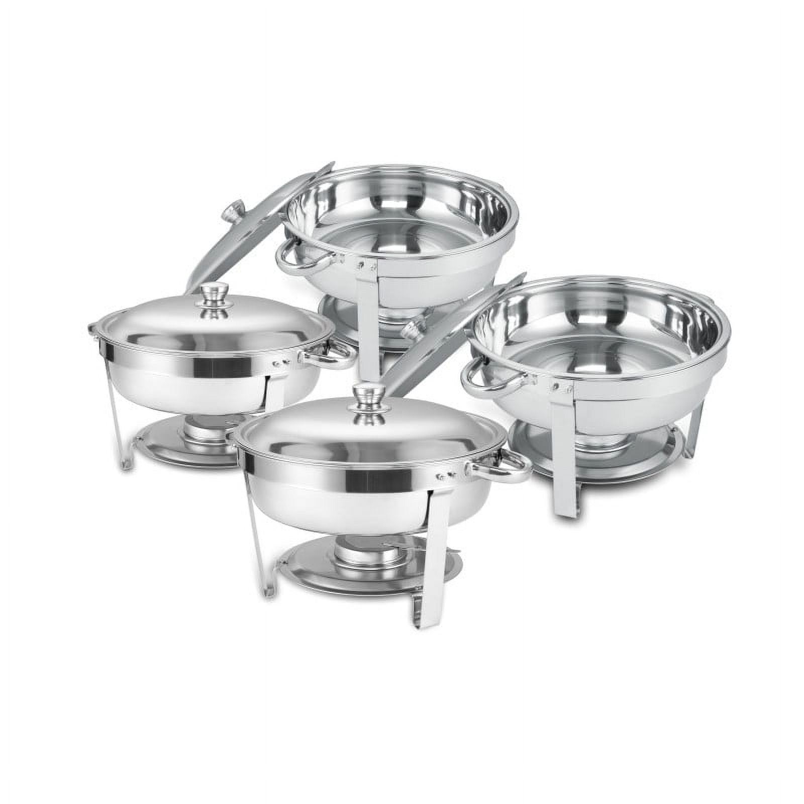 Round Buffet Catering Dish Set of 4 with Stainless Steel Construction, 5-Quart Chafing Dish for Parties and Events, Silver
