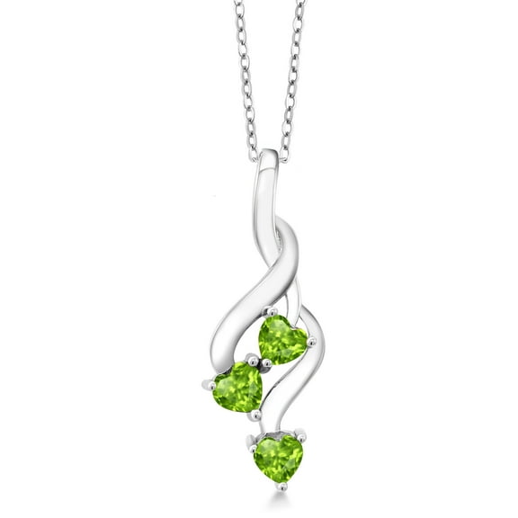Gem Stone King 925 Sterling Silver Green Peridot Pendant Necklace for Women (0.90 Cttw, Gemstone August Birthstone, Heart Shape 4MM, with 18 inch Silver Chain)