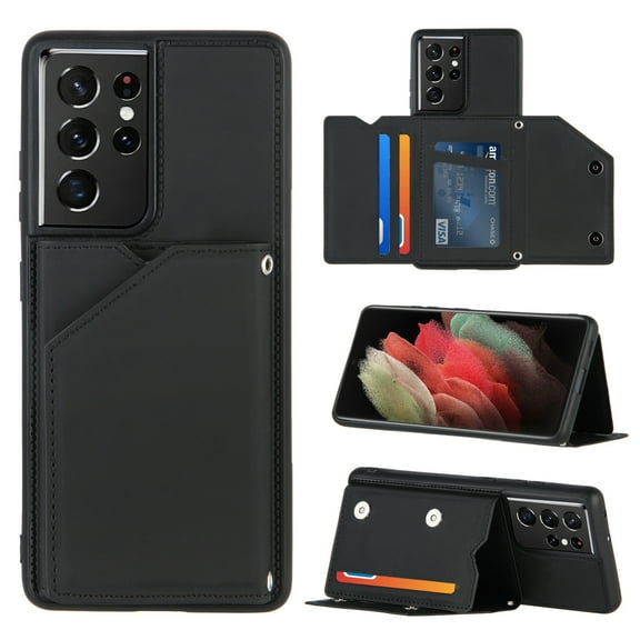 For Samsung Galaxy S21 Ultra 5G Skin Feel PU   TPU   PC Back Cover Shockproof Case with Card Slots