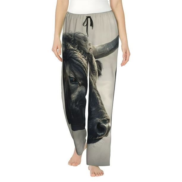 Balery Mystical Bull in Fog Pantalones de pijama para mujer, pijamas ultraligeros, pantalones de estar por casa-Small