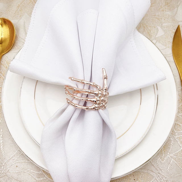 4pcs Skeleton Hand Halloween Napkin Rings Napkin Buckles Napkin Holders Halloween Party Favors Home Dining Table Decor (Rose Gold)