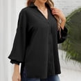 thumbnail image 2 of Blusa tres cuartos linterna manga botón gasa color puro tops casuales para las mujeres, 2 of 5