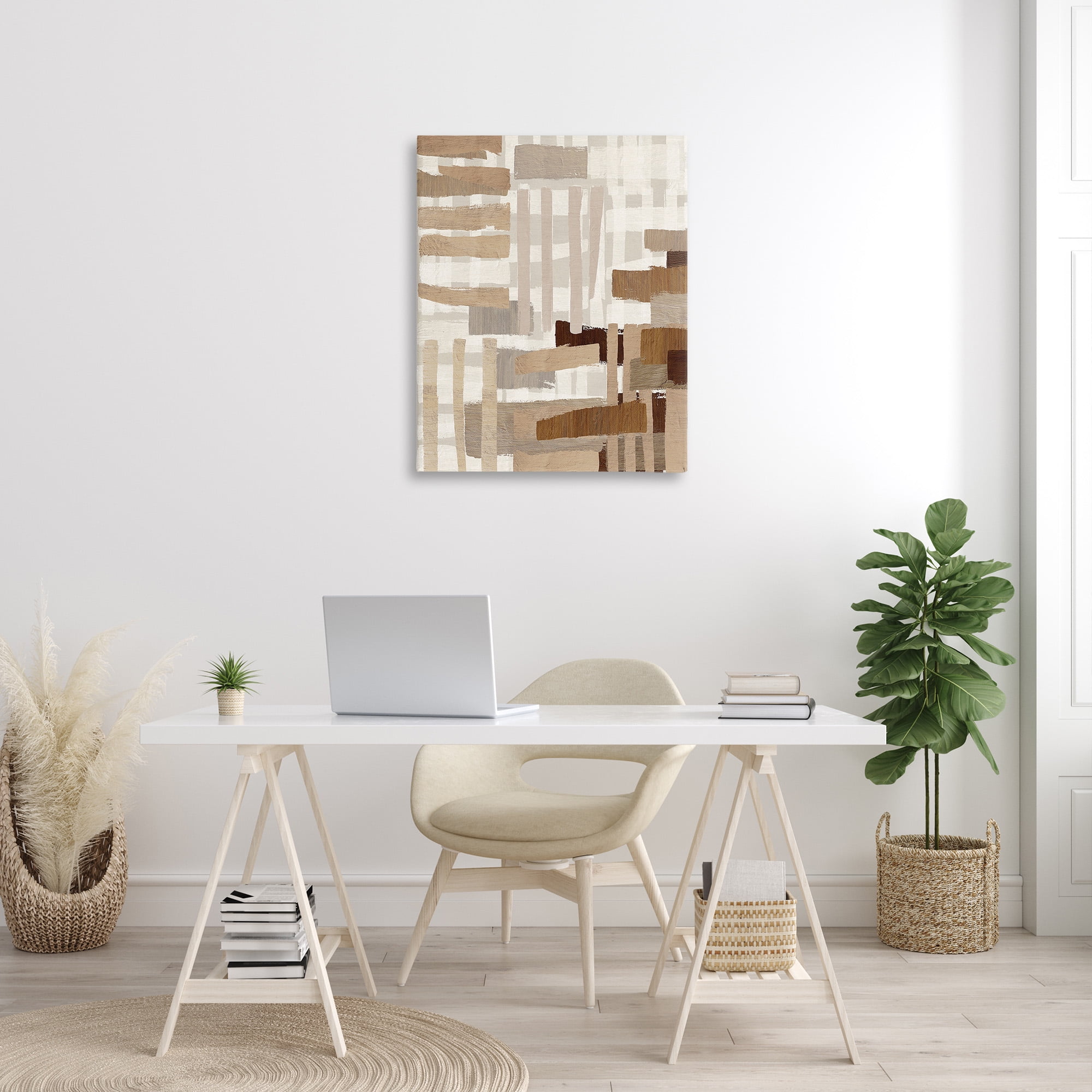 Stupell Industries Natural Hatched Hues Abstract Painting Gallery Wrapped Canvas Art Print Wall Art, 30 x 40