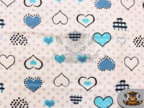 Hearts and Dots on White By the yard Flannel Fabric 100% Cotton Flannel