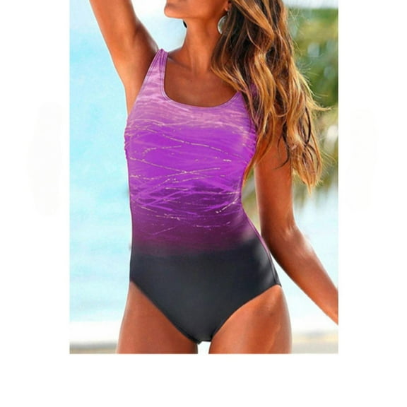 SMZ One Piece Swimsuit Women Criss Cross Back Color Block Print Bathing Suits Athletic Modest Swimwear