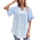 thumbnail image 1 of Camiseta informal para mujer, manga acampanada de encaje, pompón, camiseta holgada de manga corta co Abanopi Azul/Grande, 1 of 7