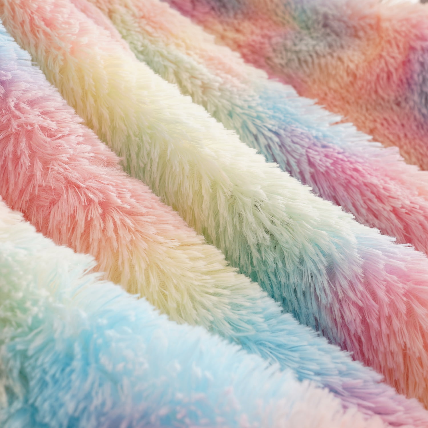 Lochas Plush Fluffy Rainbow Blanket with 4 Hairball for Couch Bed Sofa Kids Soft Blankets, 50"x60"