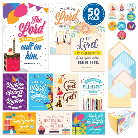 Tarjetas de felicitación decorativas, paquete de 50, 10 diseños cristianos de 4 x 6 pulgadas