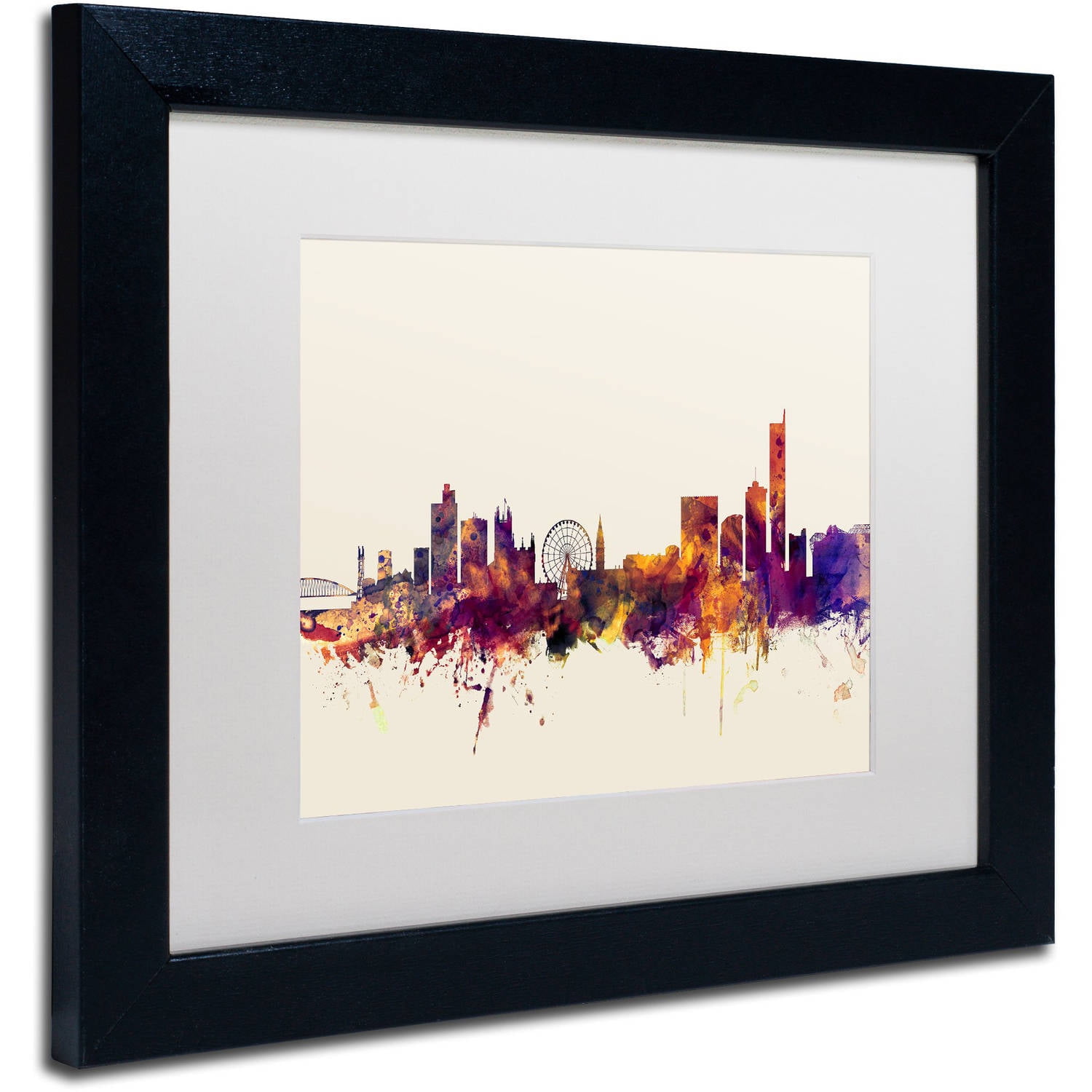 Trademark Fine Art "Manchester England Skyline" Canvas Art by Michael Tompsett, White Matte, Black Frame