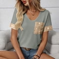 thumbnail image 4 of Fancifize Womens Crew Neck Tunic Shirts Sequin Printed Casual Short Sleeve Tops Summer Athletic Workout Outfits with Pockets, 4 of 5