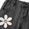 thumbnail image 3 of Girls' Wide Leg Jeans Flower Appliqued Trendy High Waisted Denim Long Pants with Pockets Casual Y2k Trouser (9-10 Years, Black), 3 of 6