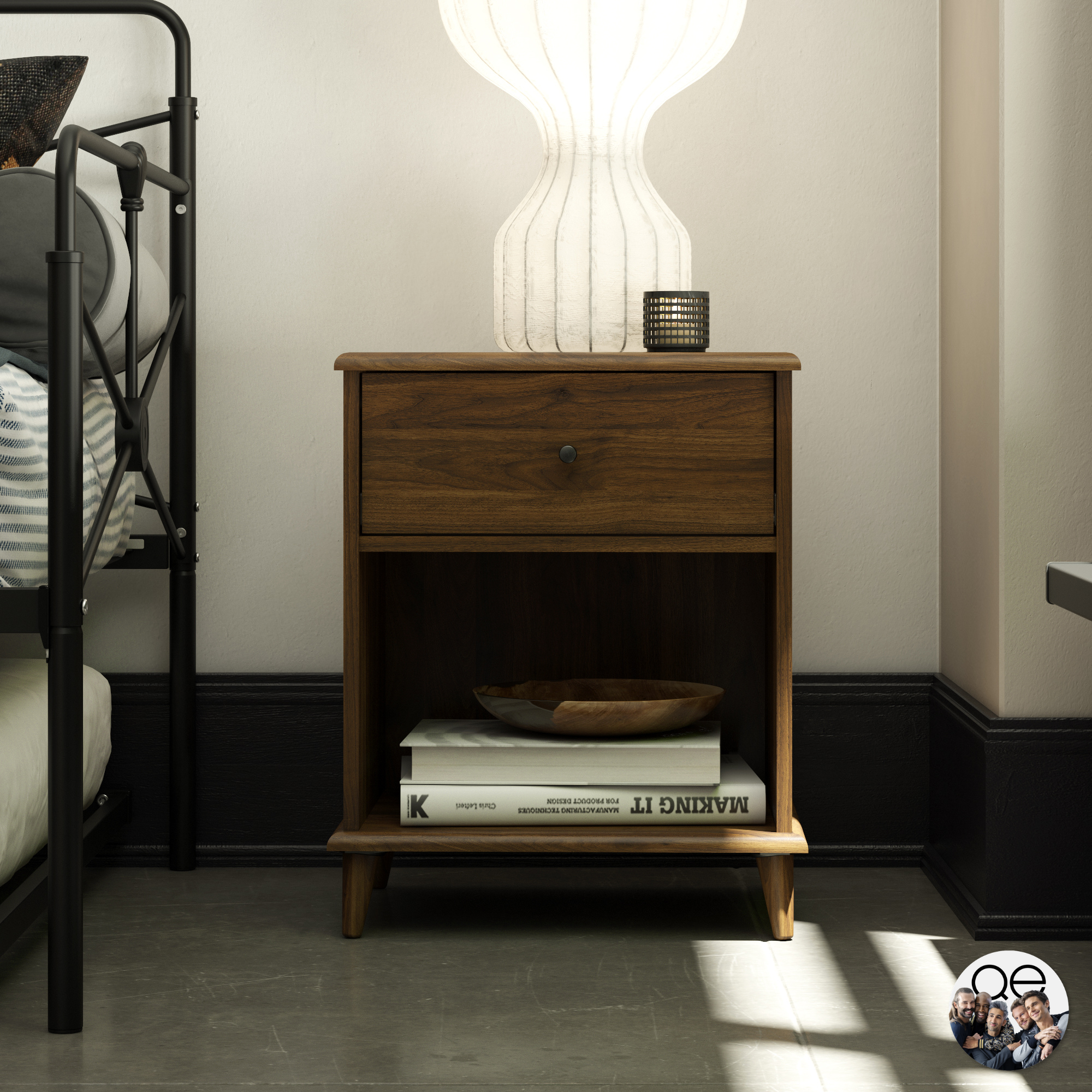 Queer Eye Farnsworth 1 Drawer Mid Century Modern Nightstand Walnut Walmart Com Walmart Com