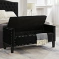 thumbnail image 2 of PORKISS Velvet Storage Bench, Upholstered Tufted Button Storage Ottoman with Nails Trim, Modern End of Bed Seat with Armrest for Living Room, Bedroom, Entryway, Black, 2 of 9
