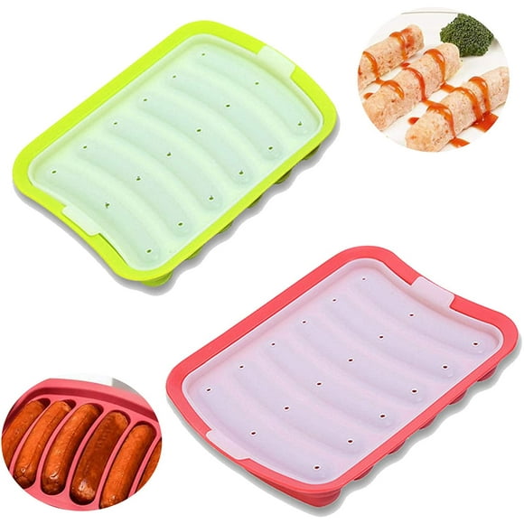 Hot Dog Mould Sausage Mold Silicone Hot Dog Molds DIY Homemade Sausage Hot Dog Mold Food Moulds Cooking Moulds Homemade Egg Intestine Hot Dog DIY Mold with Lid Food Mould Kitchen Baking Gadget 2PCS