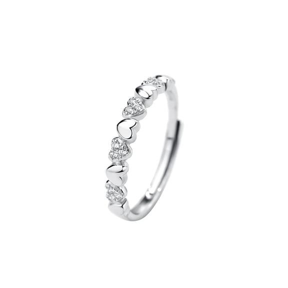 Women's Matte Finish Interlocking Hearts Ring - Fashion Adjustable Silver-tone Jewelry Gift for Valentine's Day, Anniversary, or Birthday