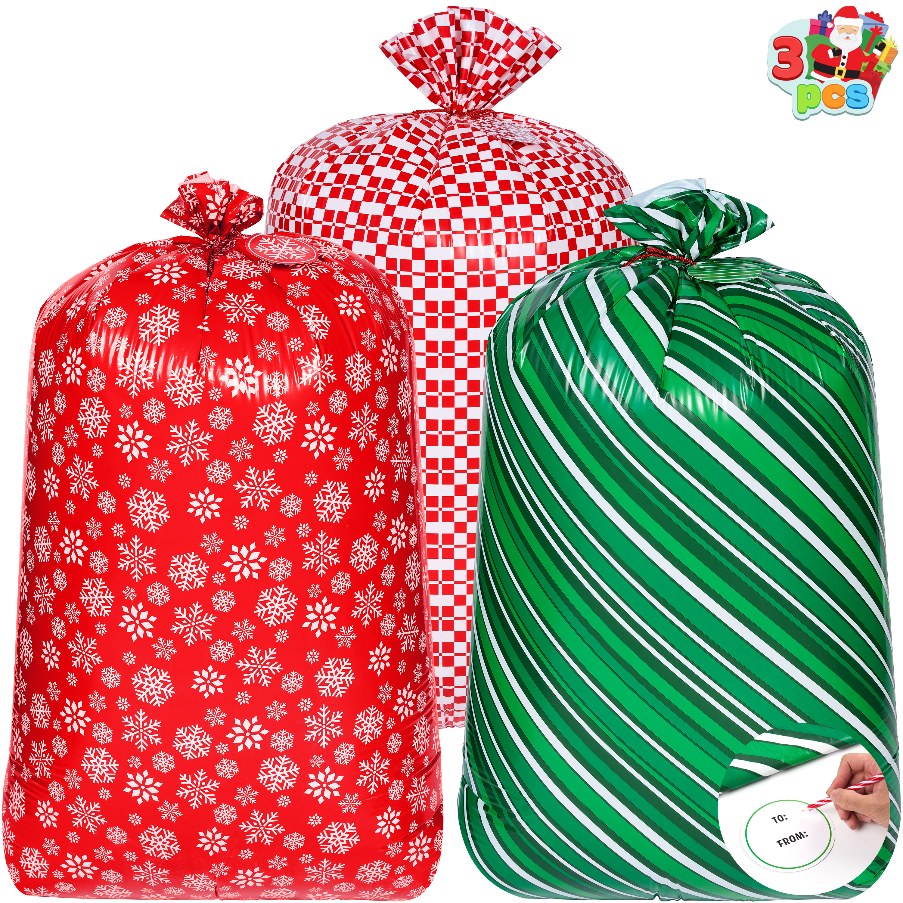 Joyfy 3-Piece Jumbo Christmas Gift Bags 56" x 36"