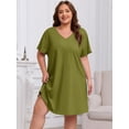 thumbnail image 3 of FEREMO Plus Size Nightgowns for Women 100% Cotton V-Neck Sleepwear Knee-Length Sleep Dress (1X-5X), 3 of 9