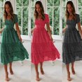 thumbnail image 2 of ZHAOCHENG Vestido midi de manga corta con escote cuadrado y cintura elástica con estampado floral para mujer de Enjiwell, 2 of 4