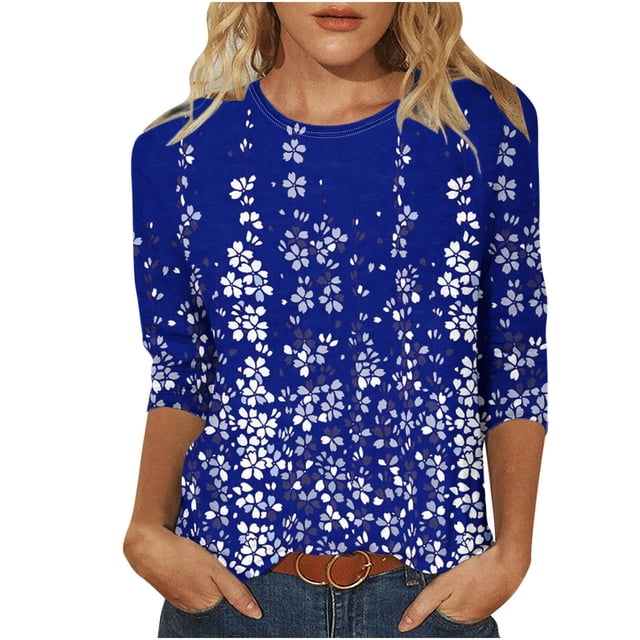 Birdeem Blouse pour Femmes T-Shirt Imprimé Mode Manches 3/4 Blouse Col Rond Hauts Décontractés