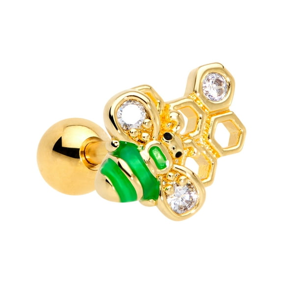 Body Candy 16G Womens PVD Steel Clear Accent Honeycomb Green Bee Cartilage Earring Helix Tragus Jewelry 1/4"