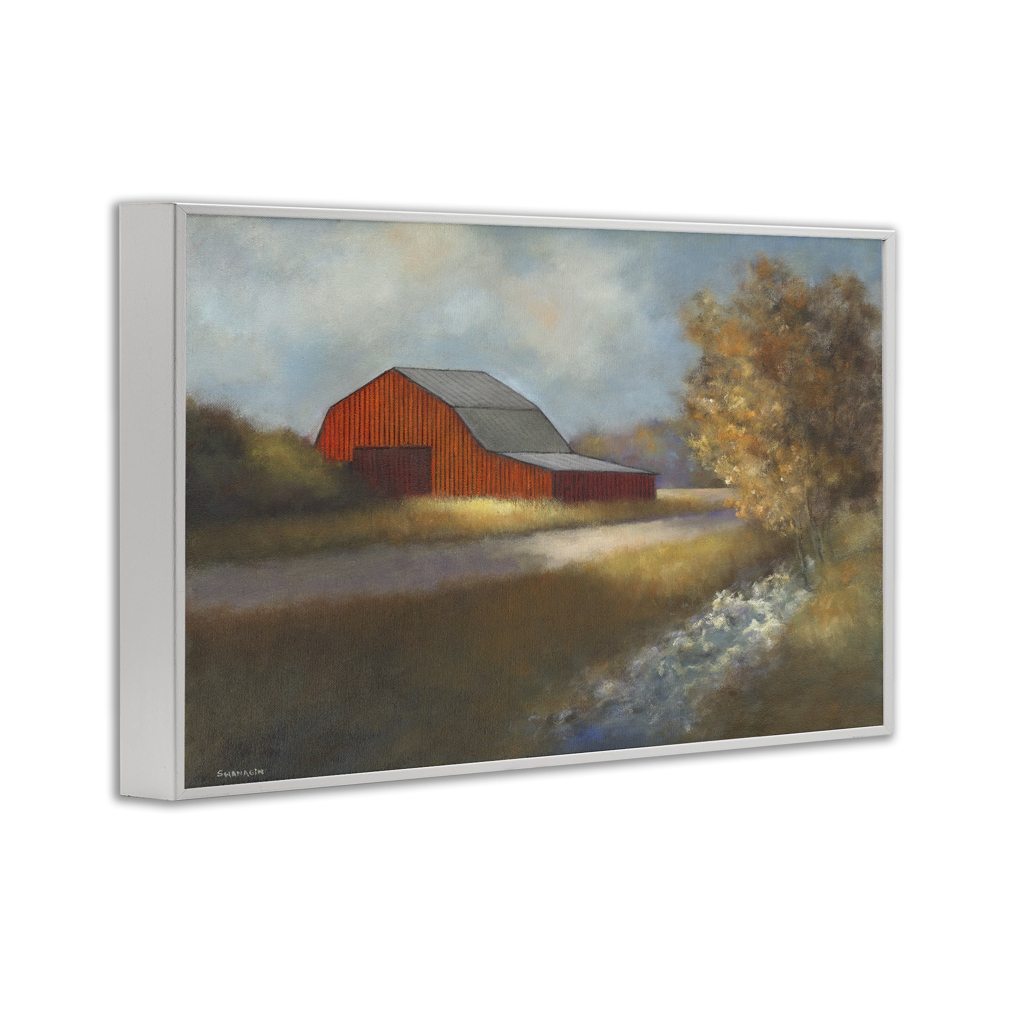 Stupell Industries Traditional Red Barn Landscape Painting White Framed Art Print Wall Art, 24 x 16