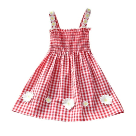 

Girls Dresses Sleeveless Party Tutu Dresses Plaid Print Red 120