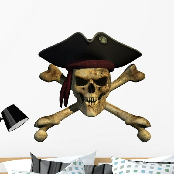 Grunge Pirate Skull 3D Wall Decal by Wallmonkeys Peel and Stick Graphic (36 in W x 32 in H) WM192834