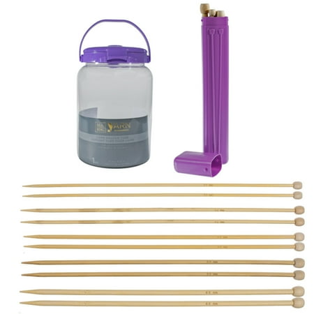 Craft County Purple Knitting Kit - Yarn Holder, Needle Case, and Bamboo Knitting Needles in Multiple Sizes - 3 Piece Bundle Pack