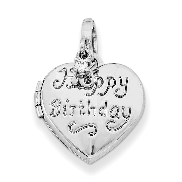 Sterling Silver Rhodium-plated Heart Happy 16th Birthday with CZ Locket QLS591 (15mm x 15mm)