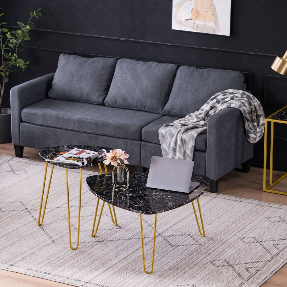 Private Jungle Set of 2 Marble Iron Foot Coffee Table Side Table,Nightstands Vintage Night Tables for Bedroom Home Office, Black Private Jungle Set of 2 Marble Iron Foot Coffee Table Side Table,Nightstands Vintage Night Tables for Bedroom Home Office, Black