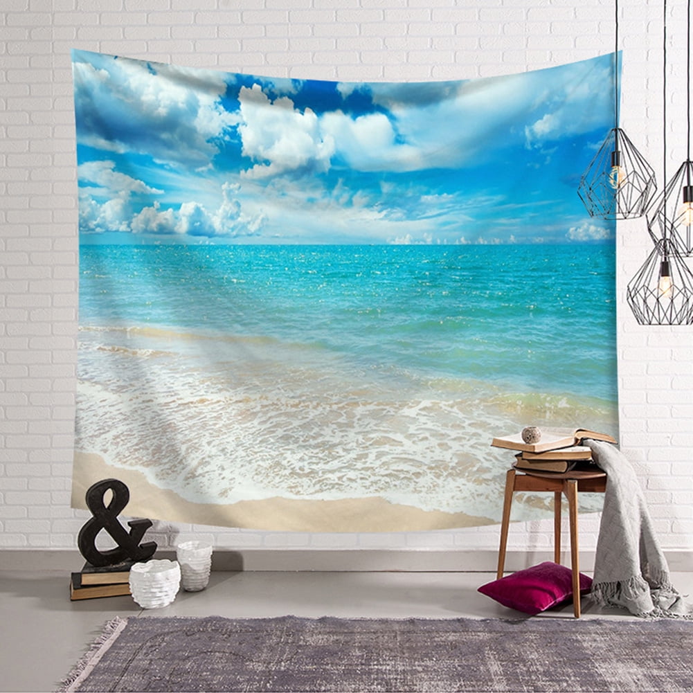 Decoration Tapestry Door curtain Velvet Sea Scenery Print Wall Hanging