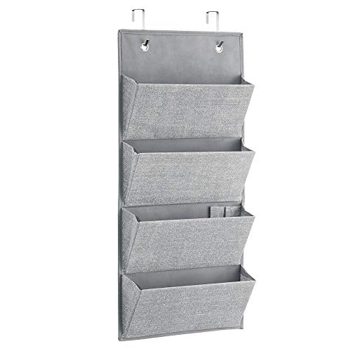 Charcoal Gray/Black File Folders Planners Textured Print mDesign Soft Fabric Wall Mount/Over Door Hanging Storage Organizer Holds Office Supplies Notebooks 4 Large Cascading Pockets 