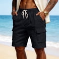 thumbnail image 6 of Fabrcox Linen Shorts Mens Elastic Waist Cargo Short Men Big and Tall Lightweight Vacation Beach Summer Men Bermuda Shorts with Pockets Black L, 6 of 7
