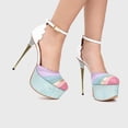 thumbnail image 5 of FSJ Women Graceful Stiletto Platform High Heel Pumps Ankle Strap Rainbow Round Closed Toe D'Orsay Sandals Dress Wedding Shoes Size Size 6.5 White Blue, 5 of 5