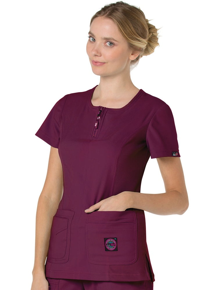 koi Lite Women's Serenity Round Zip Neck Solid Scrub Top