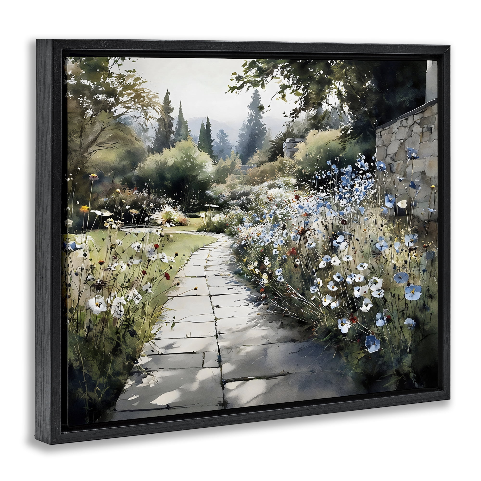Stupell Industries Garden Pathway in Summer Light Black Framed Floater Canvas Wall Art, design by Franklyn Gregory