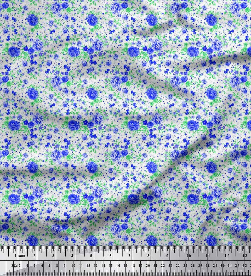 Soimoi Velvet Fabric Leaves & Rose Flower Fabric Prints by Yard 58 Inch Wide