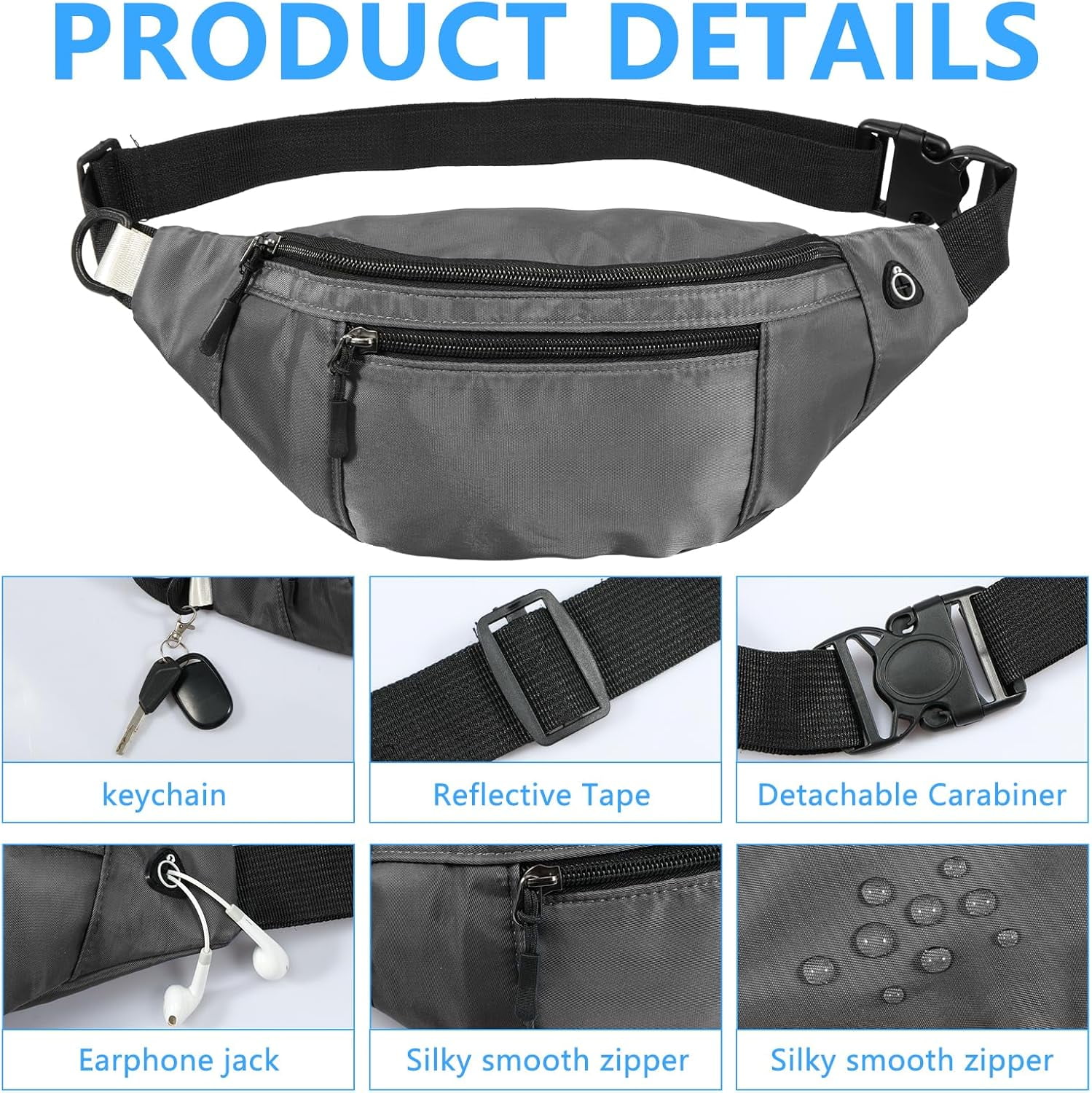 Kwuty 10PCS Crossbody Fanny Pack Large Capacity Waist Bag with Hidden Zipper Pockets Adjustable Strap Fanny Packs Waterproof Oxford Cloth Travel Belt Bag for Outdoor Shopping Travel Men Women,Black