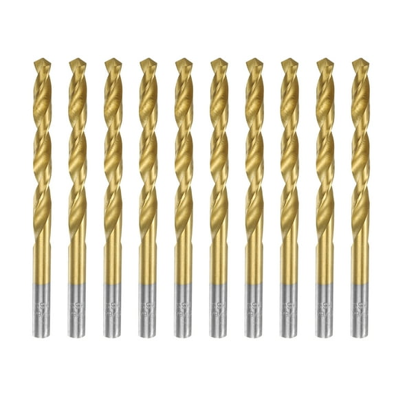 10pcs Titanium Twist Drill Bit 15/64" Drilling Dia High Speed Steel Drills for Hardened Metal, Stainless Steel, Cast Iron, Wood, Plastic