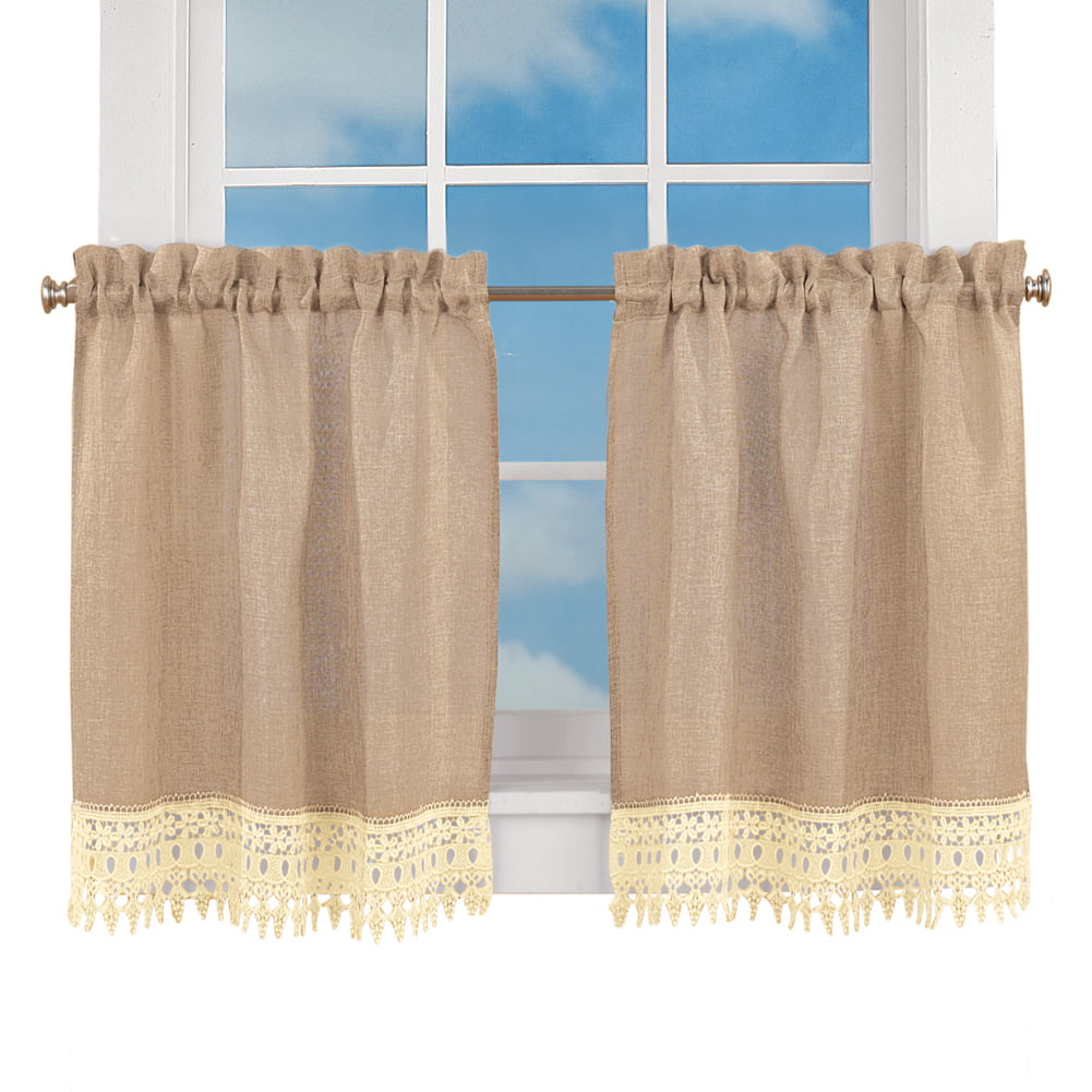Burlap Natural Tan Tier Curtains 36"L 