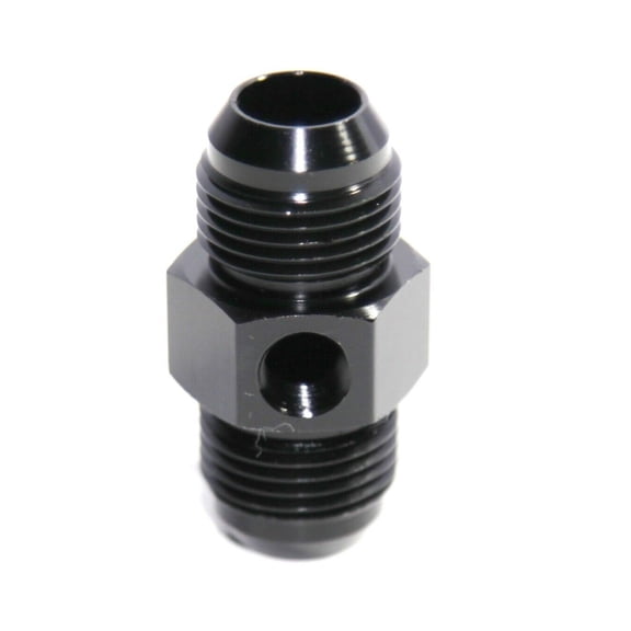 BLACK AN10 Male to 10AN Male Straight Flare Fitting w/1/8" NPT Gauge Port BLACK AN10 Male to 10AN Male Straight Flare Fitting w/1/8" NPT Gauge Port