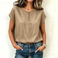 thumbnail image 2 of Lopecy-Sta Women’s Top Round Neck Partial Placket Linen Blend Cap Sleeve Loose Oversized Blouse Lightweight Breathable Crinkle Fabric Casual Shirt, 2 of 6