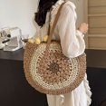 thumbnail image 5 of Bolso de mano tejido redondo de gran capacidad para mujer, nuevo bolso de hombro 2024, bolso de mano tejido para ir al trabajo, bolso de playa para vacaciones, 5 of 5