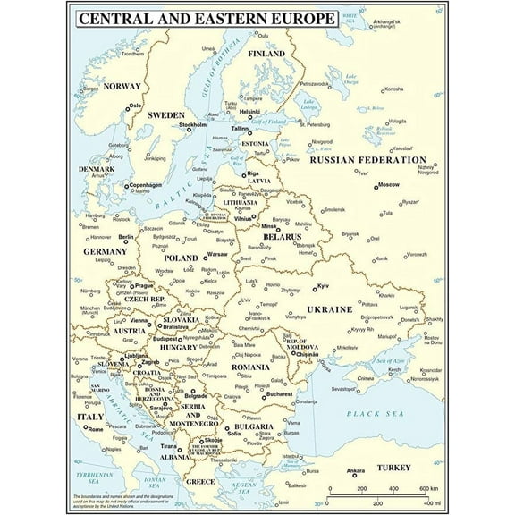Iconic Arts Laminated 24x32 Poster: Central and Eastern Europe Map