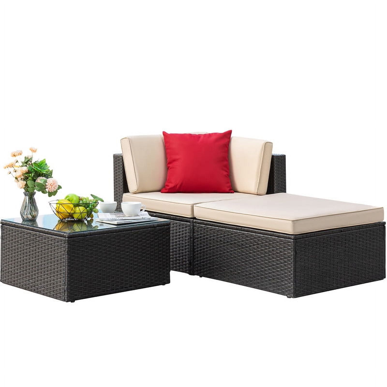 Devoko Outdoor Sectional Sofa PE Rattan Patio Furniture Sets with Cushions and Table,Beige