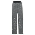 thumbnail image 5 of DHFJKG Women's Sequins Sparkle Pants Straight Leg Elastic Waist Solid Color Pants Party Club Soft Trousers, 5 of 8