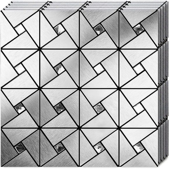 GHSDFBB Peel and Stick Backsplash Tile Stick on Kitchen Fireplace Bathroom Windmill Glass in Brushed Silver,5-Sheet