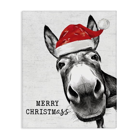 Stupell Industries Rustic Lodge Merry Christmass Funny Donkey Canvas Art, 16 x 20, by Lettered and Lined