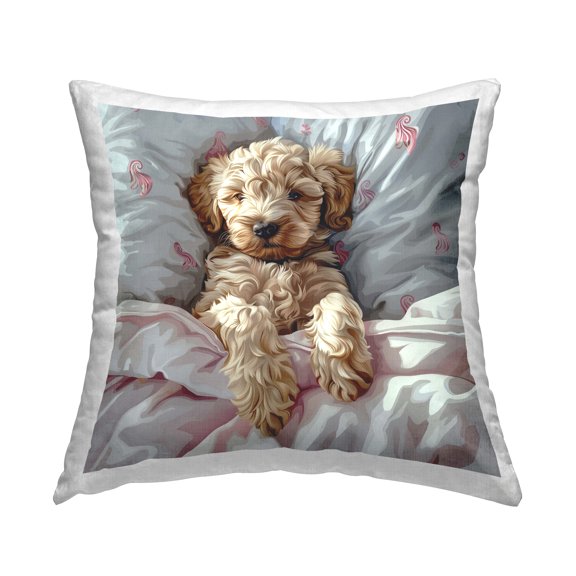 Stupell Industries Nap Time Cuddling Labradoodle 18" x 18" Animals Print Polyester Throw Pillow, Zip Closure 1 Count